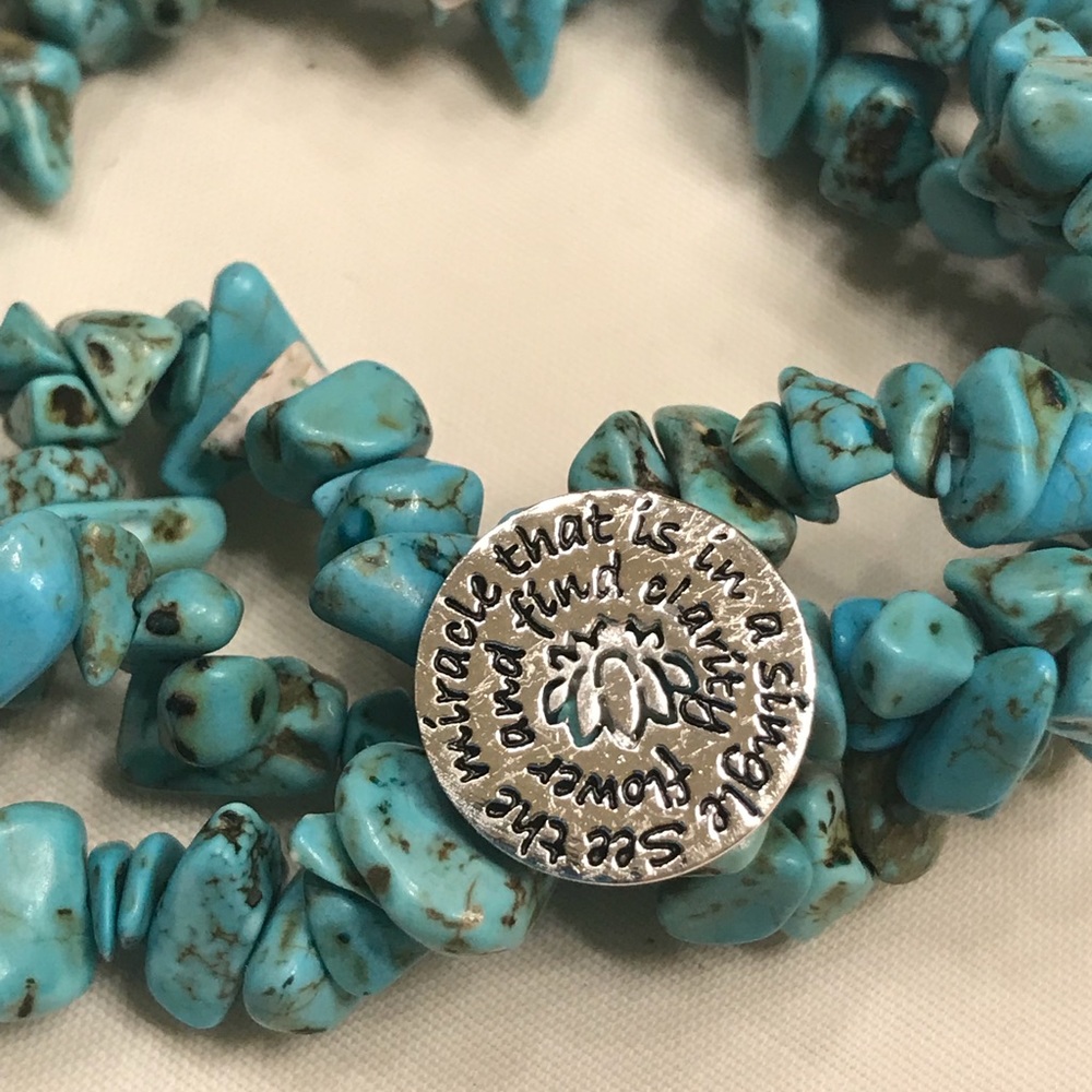 Turquoise strand bracelet with inspirational quote